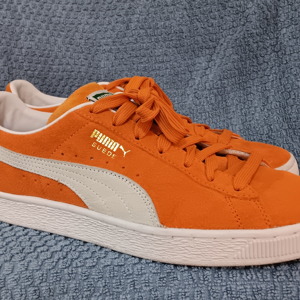 Puma Orange and White Suede Sneakers